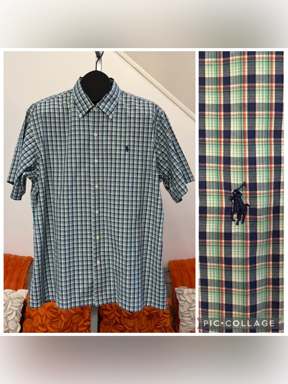 Vintage Ralph Lauren Andy Camp 100% Cotton Short Sleeve Plaid Dress Shirt